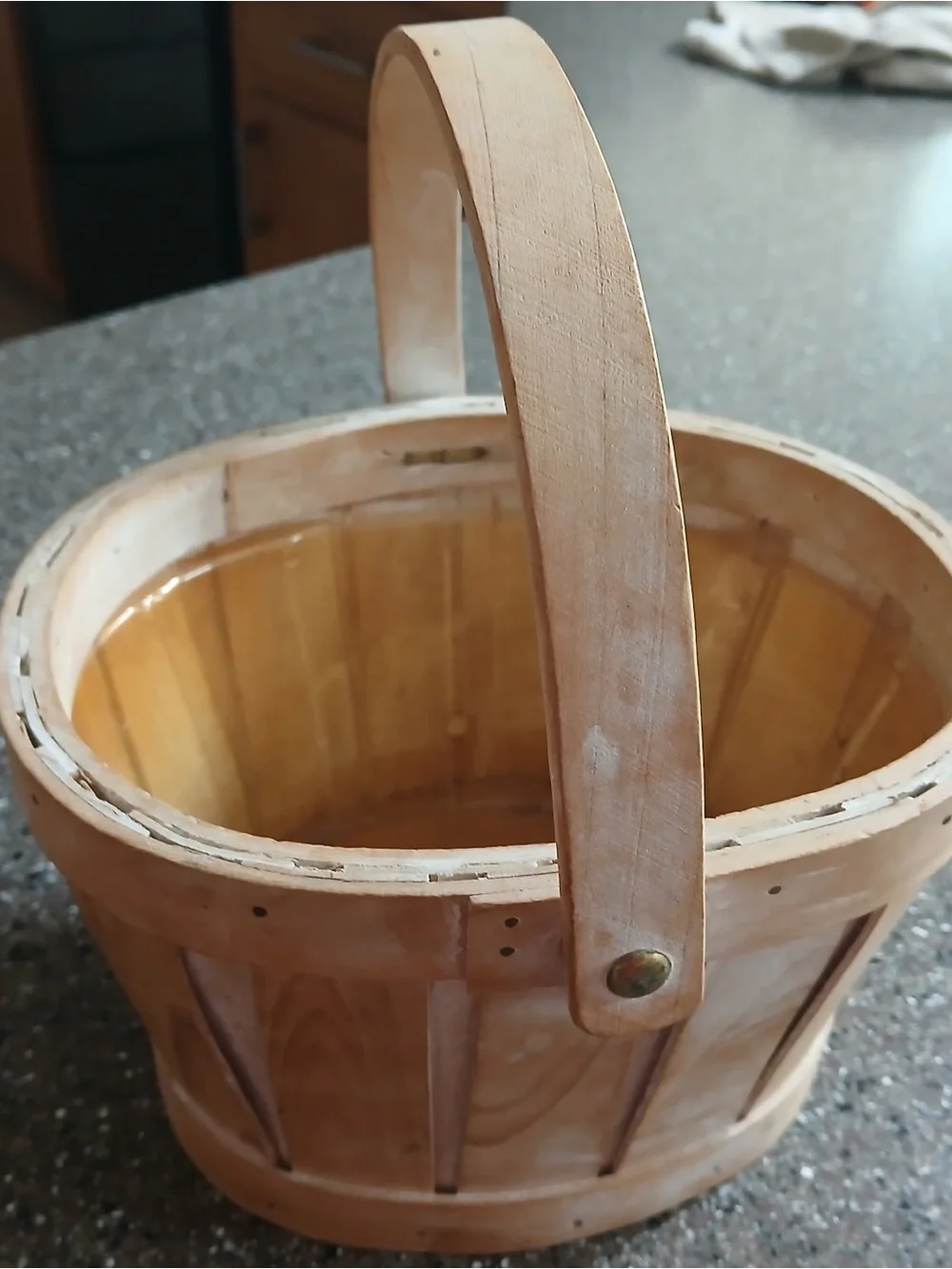 Natural Wood Handled Basket fruit vegetable gatherings - Cream Retro